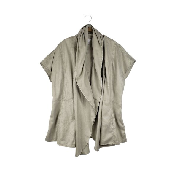 Chicos Faux Suede Vest Jacket Open Front Longline Drape Sleeve Beige Size 1 US M - Picture 1 of 7